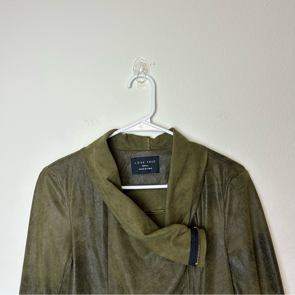 Love Tree Jacket Women’s Small Olive Green Faux Suede Moto Classic Casual Boho - Picture 2 of 11